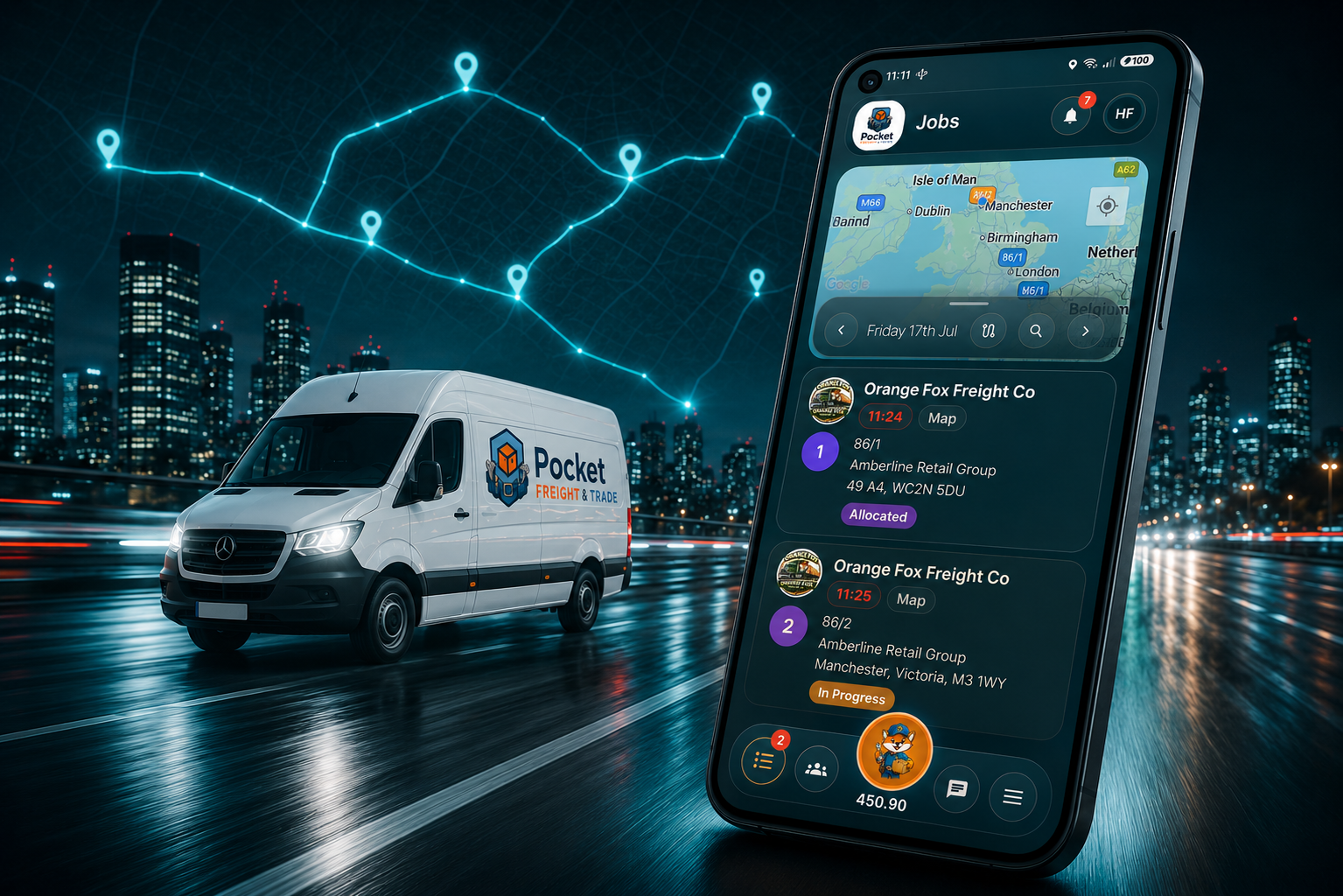 Modern automated logistics using Pocket Freight app on mobile with smart digital proof of delivery and live tracking