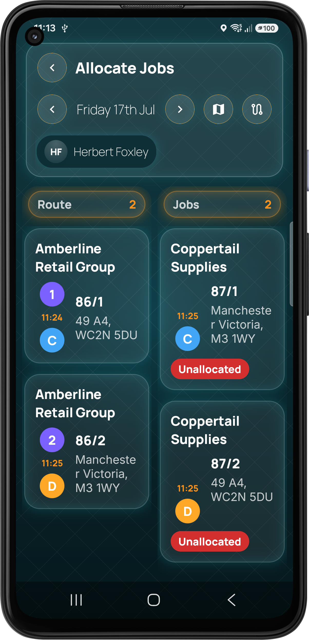 Pocket Freight & Trade allocate jobs screen