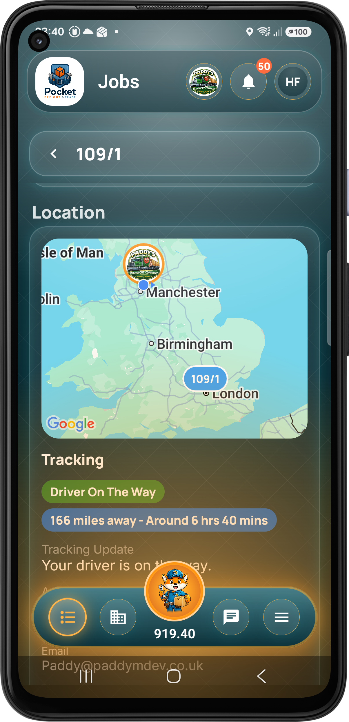 Live driver map distance and ETA