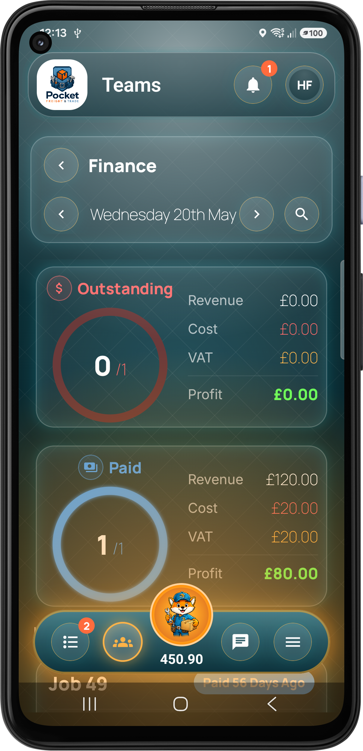 Pocket Freight & Trade finance invoice screen one
