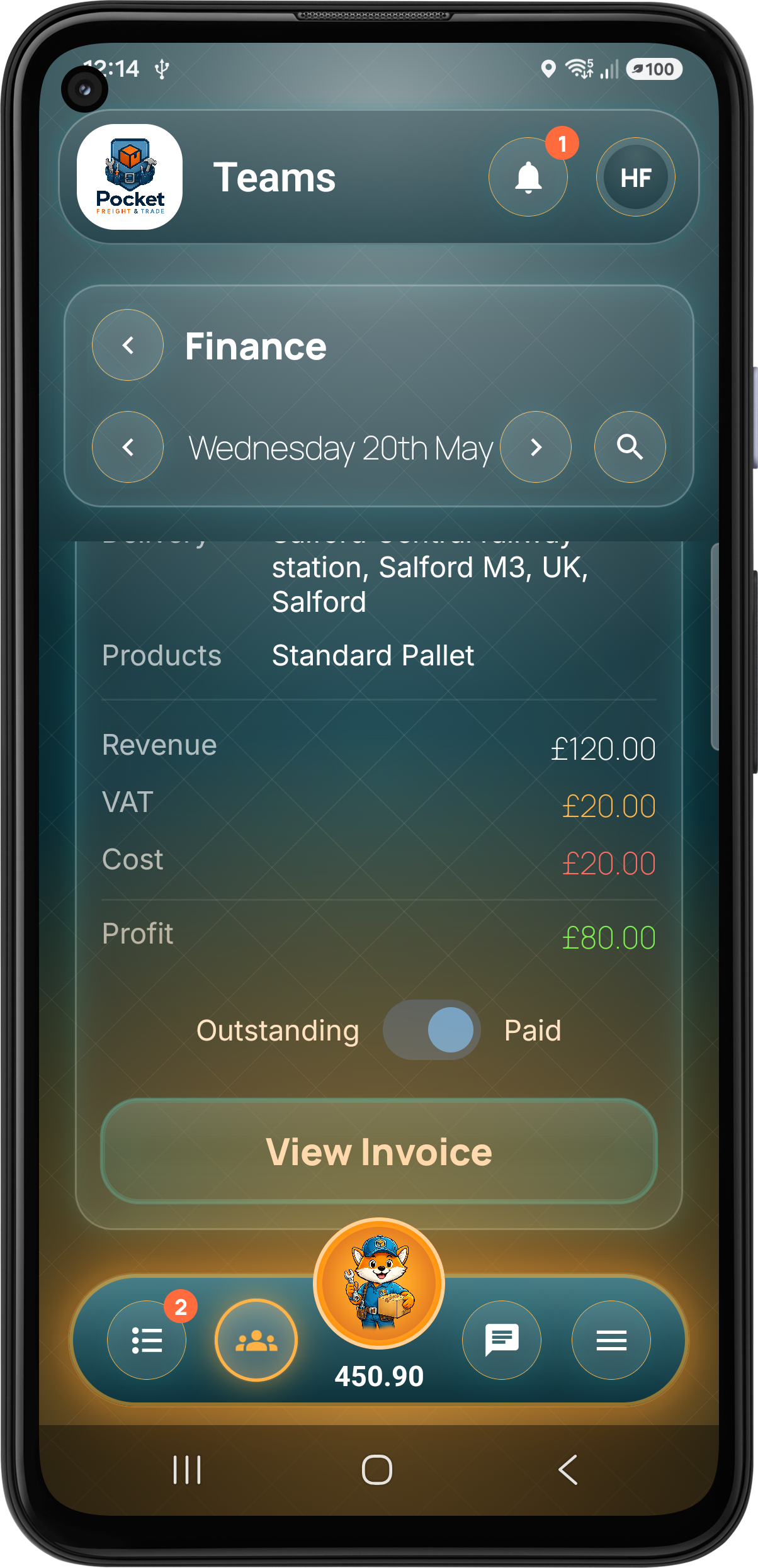 Pocket Freight & Trade finance invoice screen three