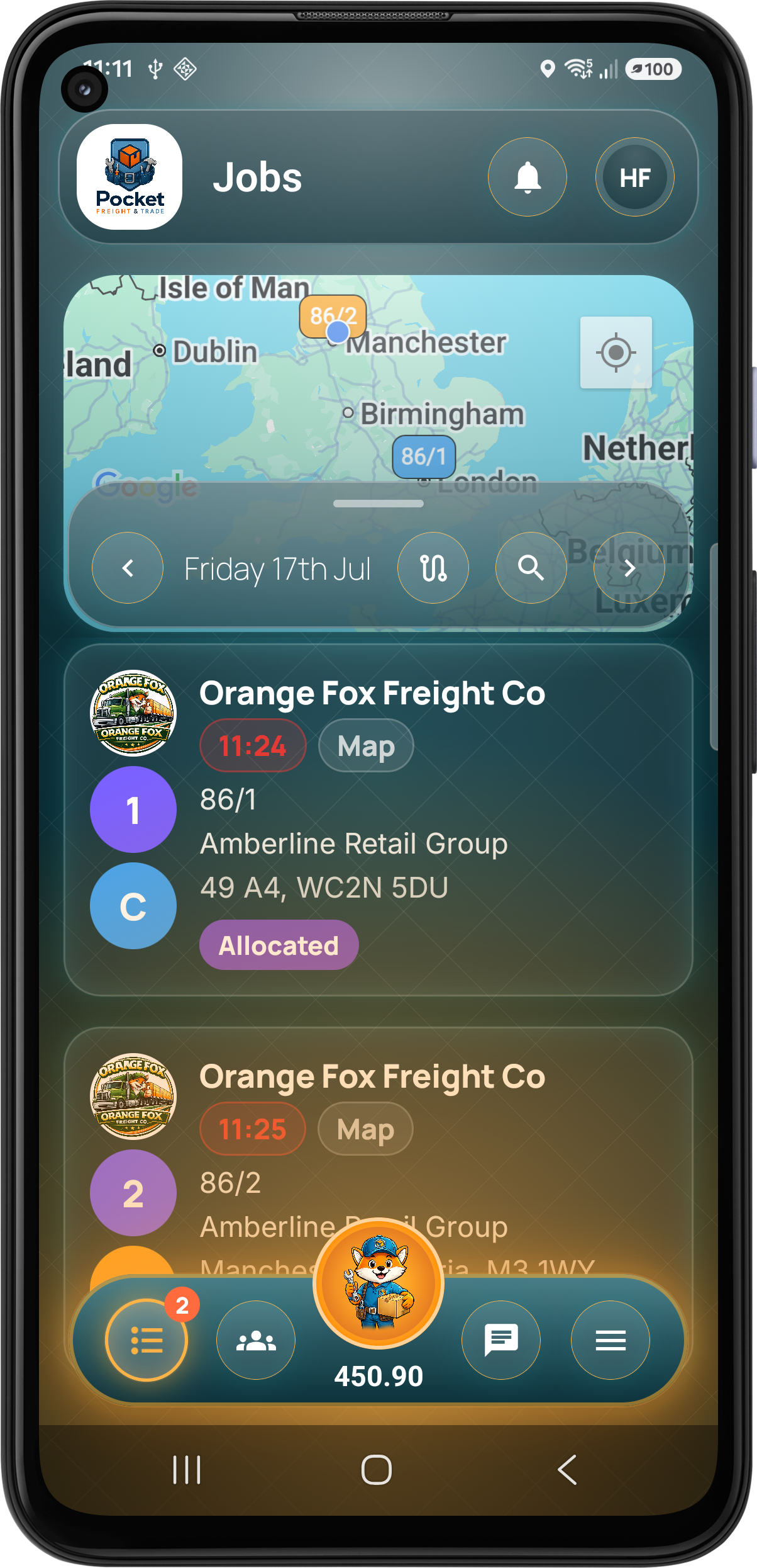Pocket Freight & Trade job list screen
