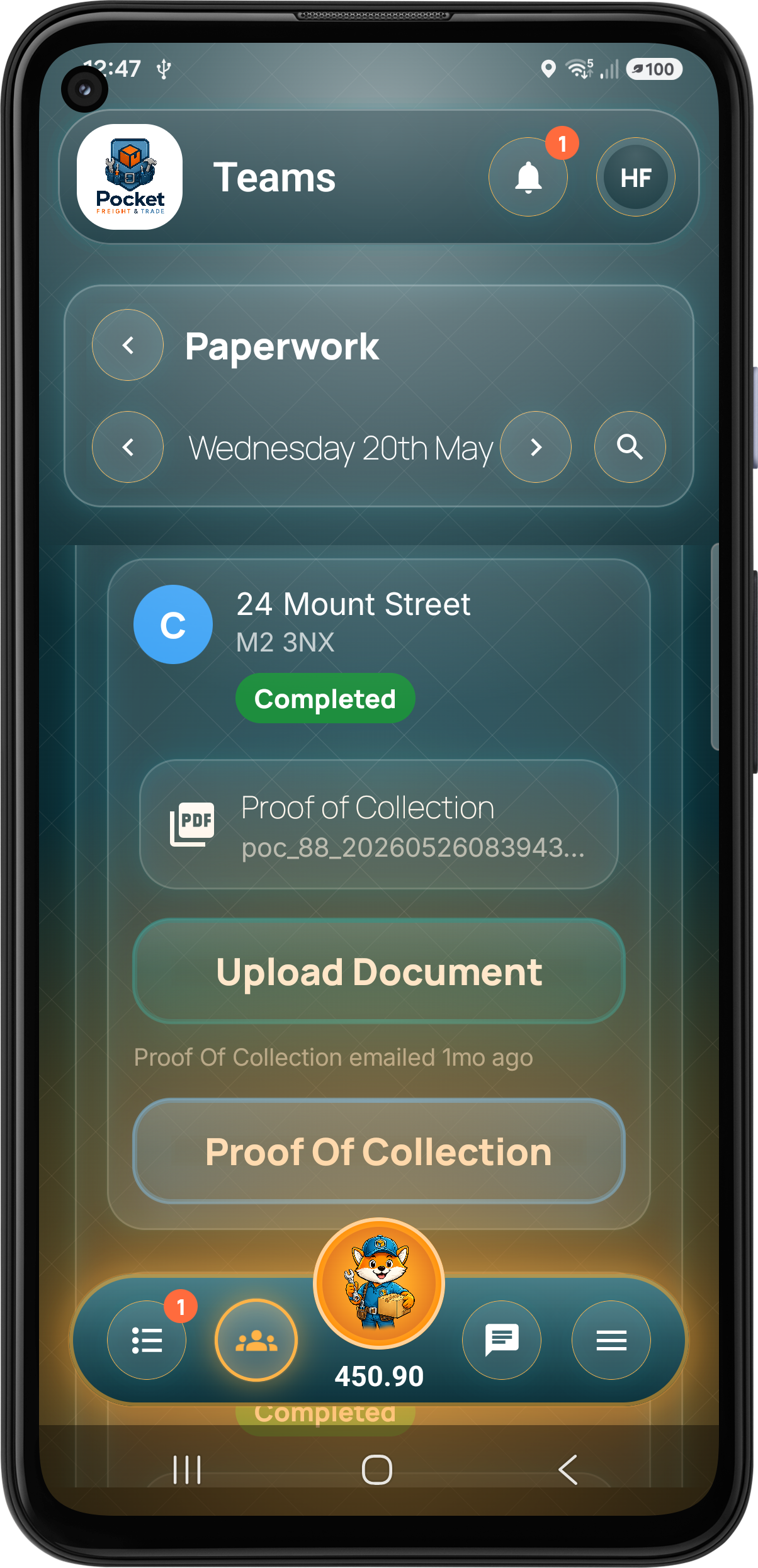Pocket Freight & Trade proof of collection